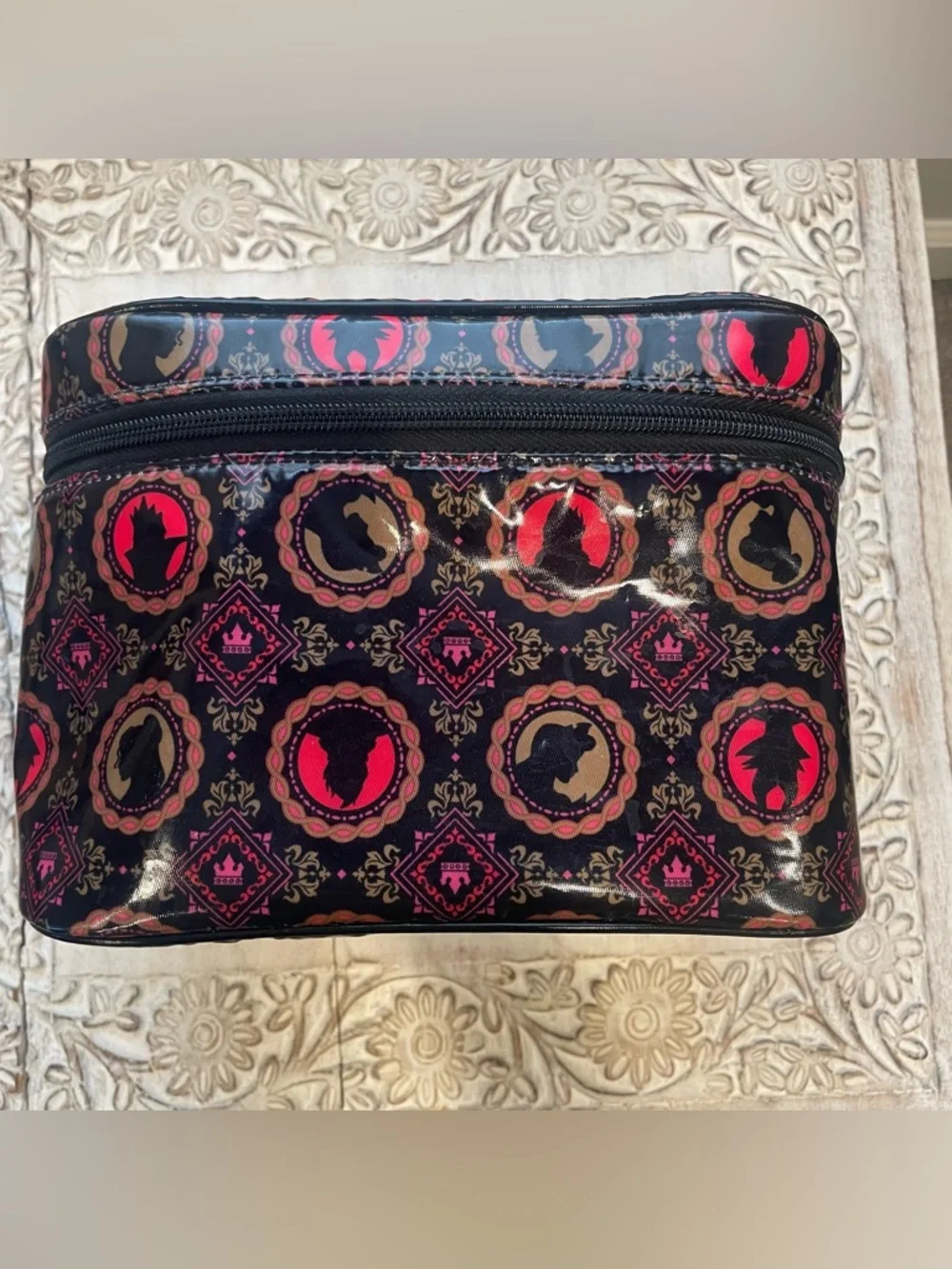 Disney Beautifully Disney black vinyl villains and princesses cosmetics case